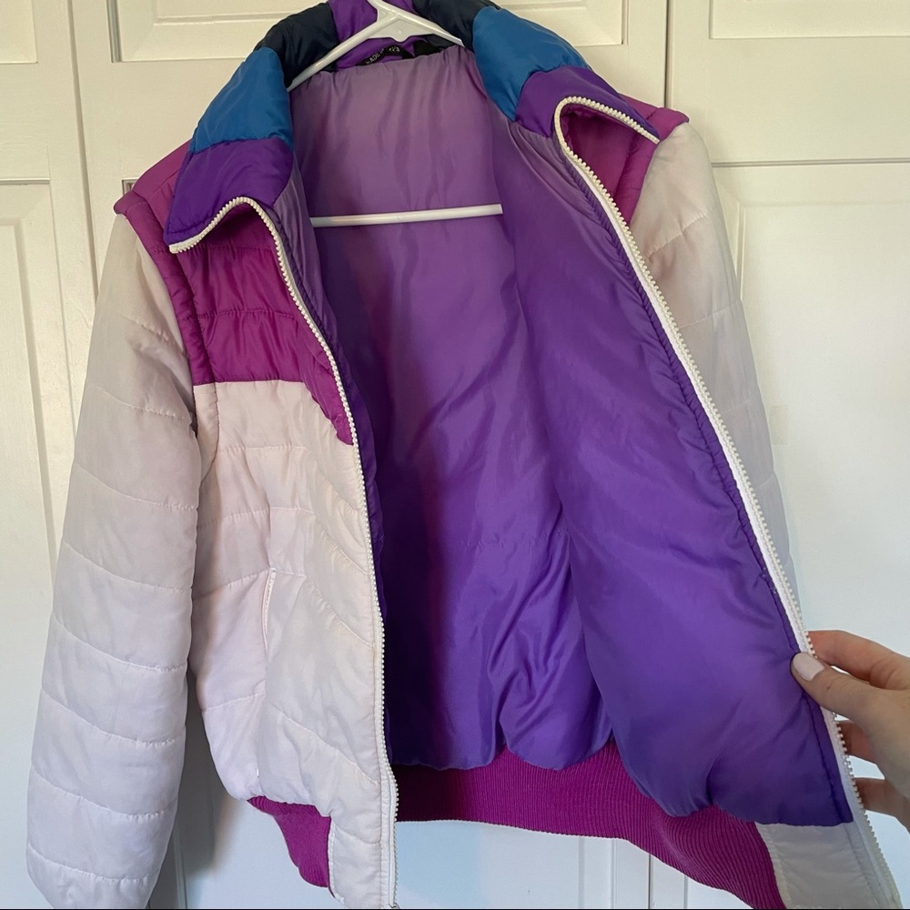 Vintage Retro Jacket Zip off Vest Puffer 80's White Purple Convertible Unique - Picture 11 of 14